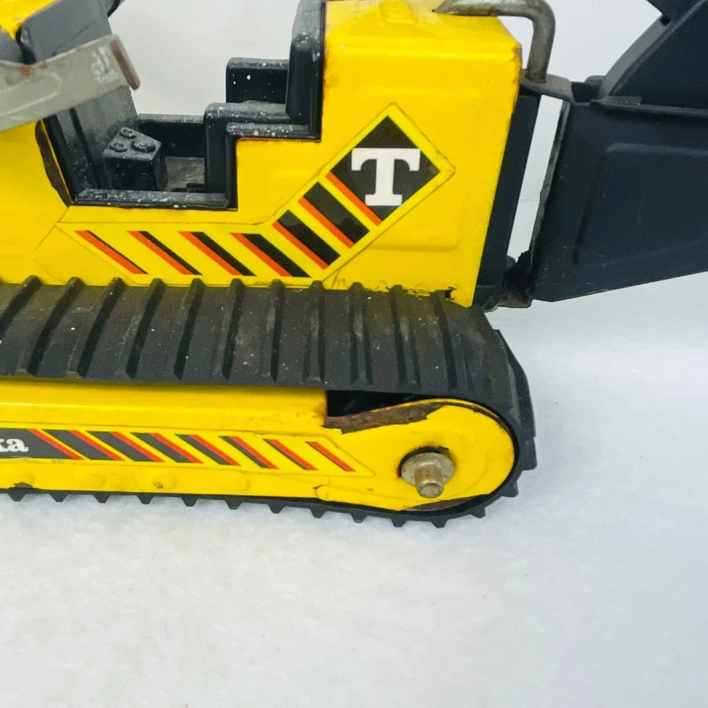 Vintage Tonka Pressed Steel Backhoe Loader Crawler Yellow Black Construction Toy